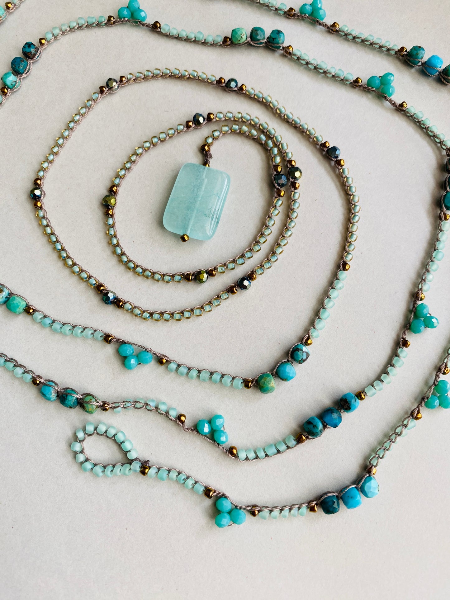 Turquoise mist crochet beaded necklace