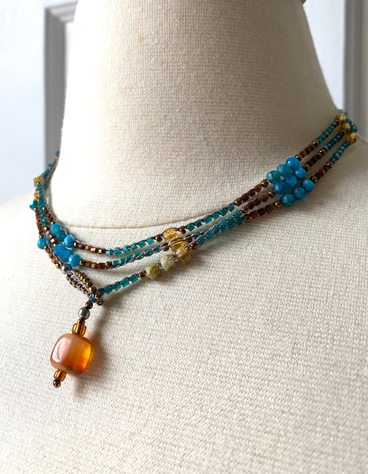 Blue apatite crochet beaded necklace
