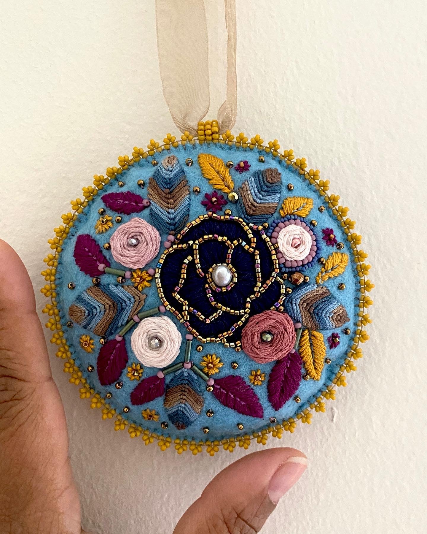 Blue and gold little pillow wall ornament