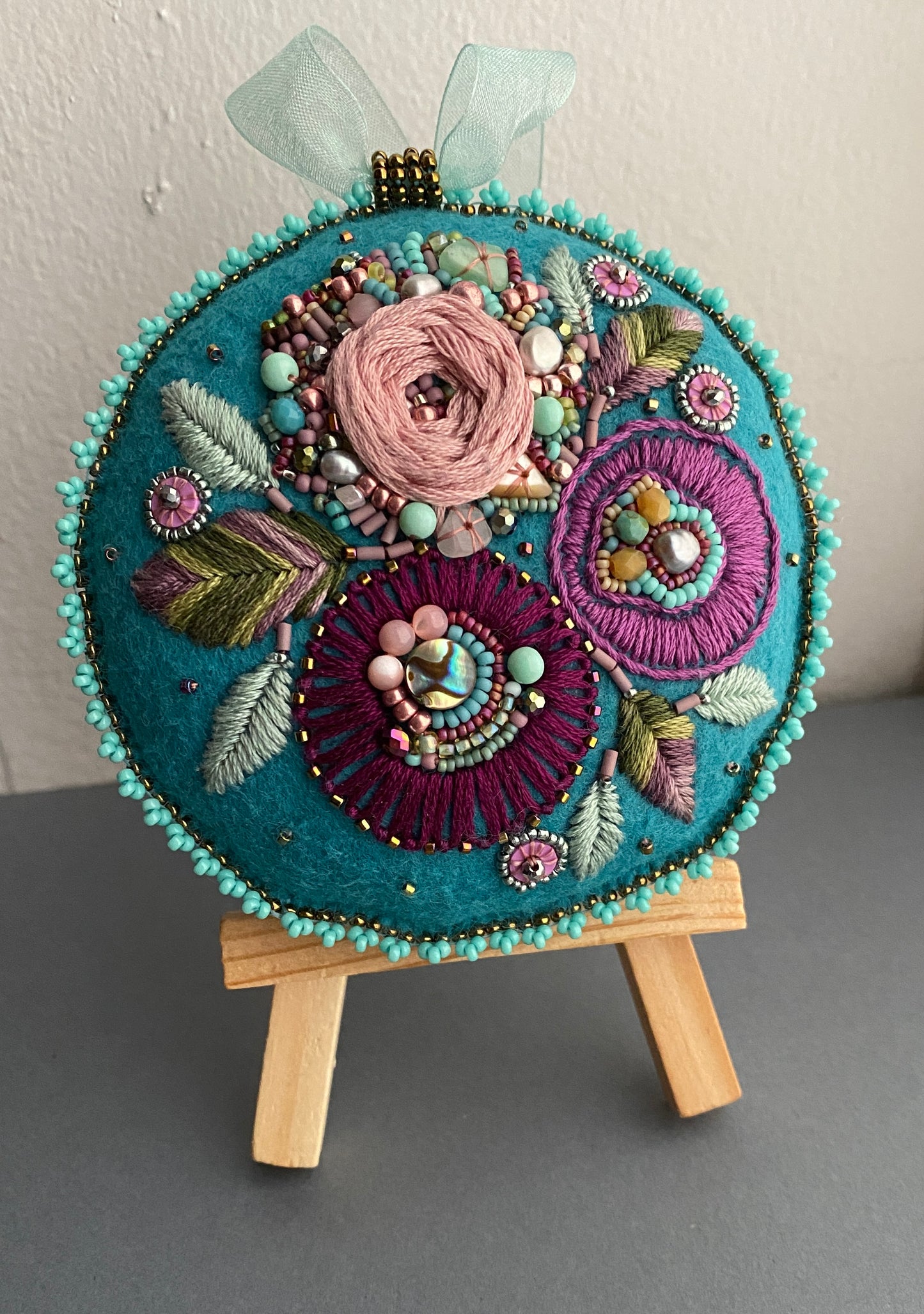 Aqua and rose little pillow wall ornament